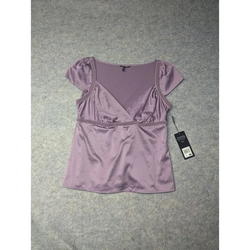 NWT Purple Y2K Babydoll Short Sleeve Satin Top Daisy Fuentes